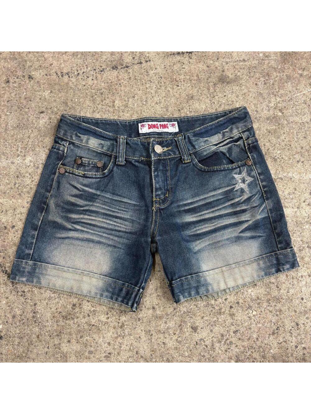 Vintage Y2K Low Rise Denim Shorts Faded Star Embroidery